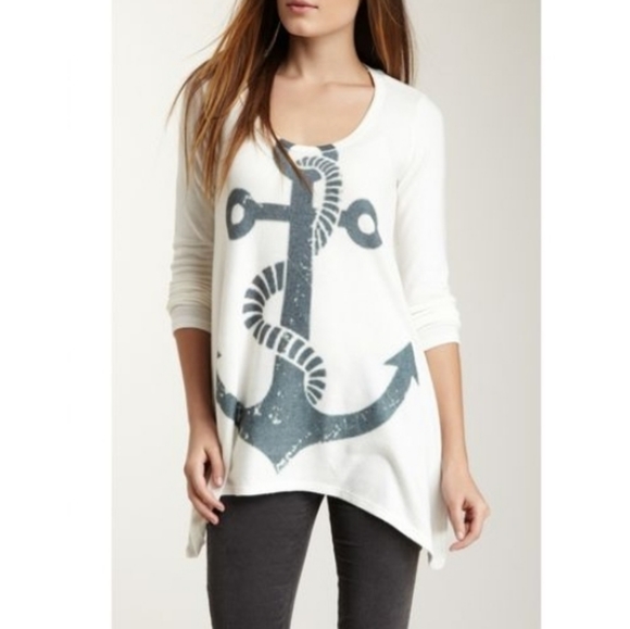 New Go Couture Ivory Anchor Tunic Sweater S - Picture 1 of 12